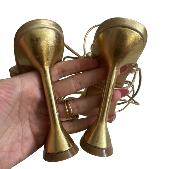 EGO Gold Lace Up Martini Heels Size US 5 / UK 3 - Picture 7 of 9